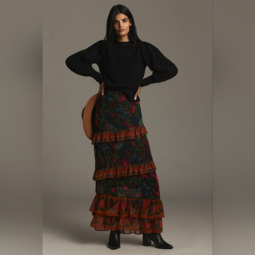 Farm Rio x Anthropologie Garden Tiered Maxi Skirt Medium